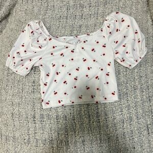 Wallflower White Red Puff Sleeve Crop Blouse